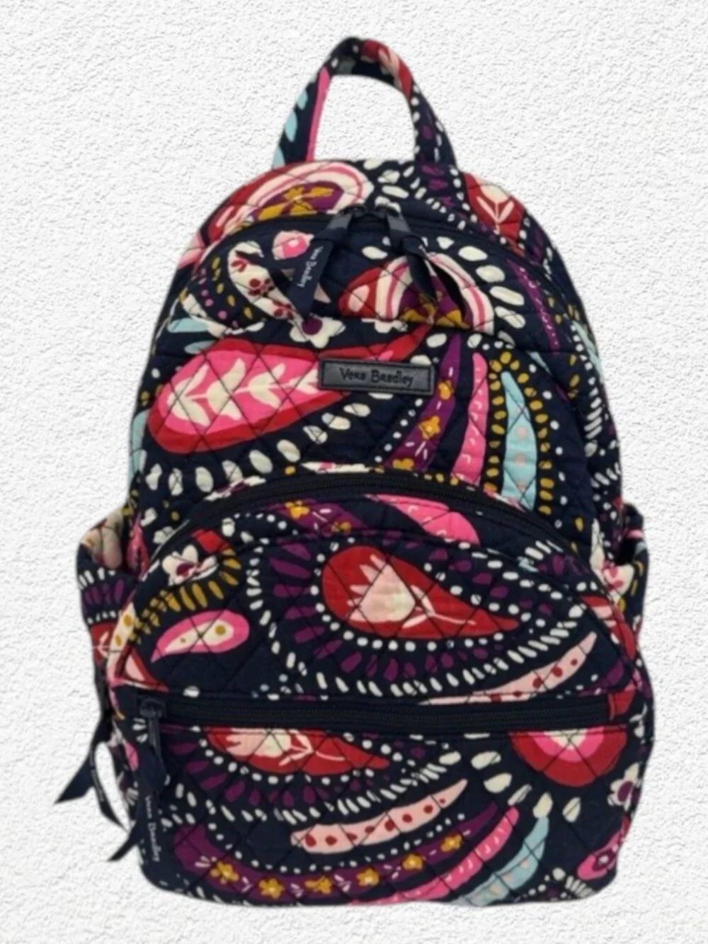 Vera Bradley Quilted Navy Pink Red Painted Paisley Backpack 14
